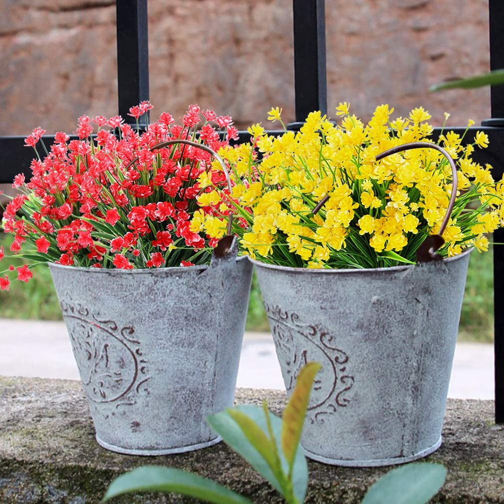 ZOELNIC 20 Bundles Artificial Fake Flowers, Plastic Flowers for Outdoors Decoration, UV Resistant Faux Flowers Shrubs, Artificial Plants for Indoor Outside Garden Home Wedding Farmhouse, Yellow