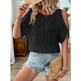 thumbnail image 6 of Women'S Cold Shoulder Eyelet Tops Crew Neck Batwing Sleeve T-Shirts Textured Knit Black L, 6 of 9