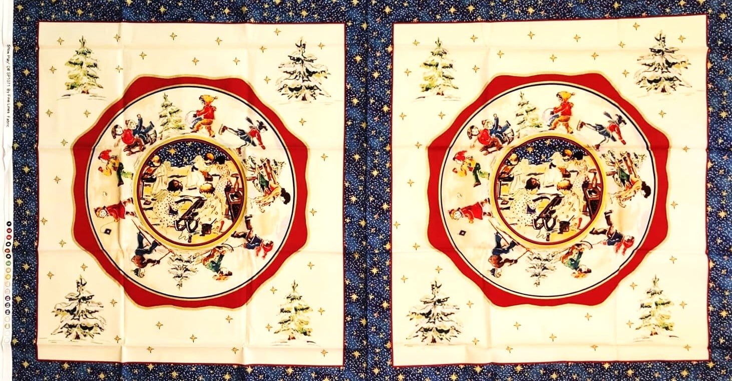 1 Panel - Classic Playing Snowy Day Cotton Fabric Pillow Panel (Great for Craft Projects, Quilting, Sewing & More) 23” X 44” Wide