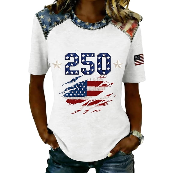 Trgacdwlo 1776-2026 Flag Print 250 Anniversary Shirts Independence Day Fourth of July Shirt Women Celebration Short Sleeve Tunic Tops for Women