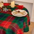 thumbnail image 5 of Romanstile Round Christmas Green Plaid Tablecloth - 60 Inch - Checkered Water Stain Resistant Table Cover, Washable Polyester Table Cloth for Xmas Dinner/Party Decoration/Holiday, 5 of 5