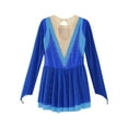 thumbnail image 4 of Zaldita Girls Long Sleeve Color Block Ballet Ice Skating Dress Sheer Mesh Ruffle Hem Dress Ballroom Royal Blue 12, 4 of 7