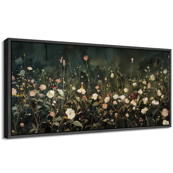 Large Framed Canvas Print Romantic Botanical Art in Deep GreenWall Art Decorative Ready to Hang Painting for Living room Bedroom 60x30 inches Black Frame