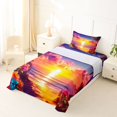 thumbnail image 5 of jejeloiu Ocean Sunset Waves Twin Sheets For Girls,Tropical Flower Accent Bedding,Purple Orange,3 Pieces,1 Fitted Sheet and 1 Pillowcase, 5 of 6
