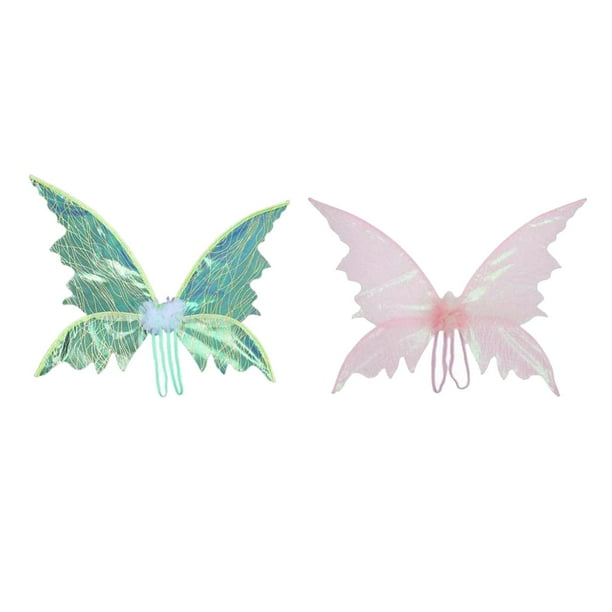 2 piezas de disfraz de alas de hada para niñas, accesorio de fiesta para niños Verde Color Rosa
