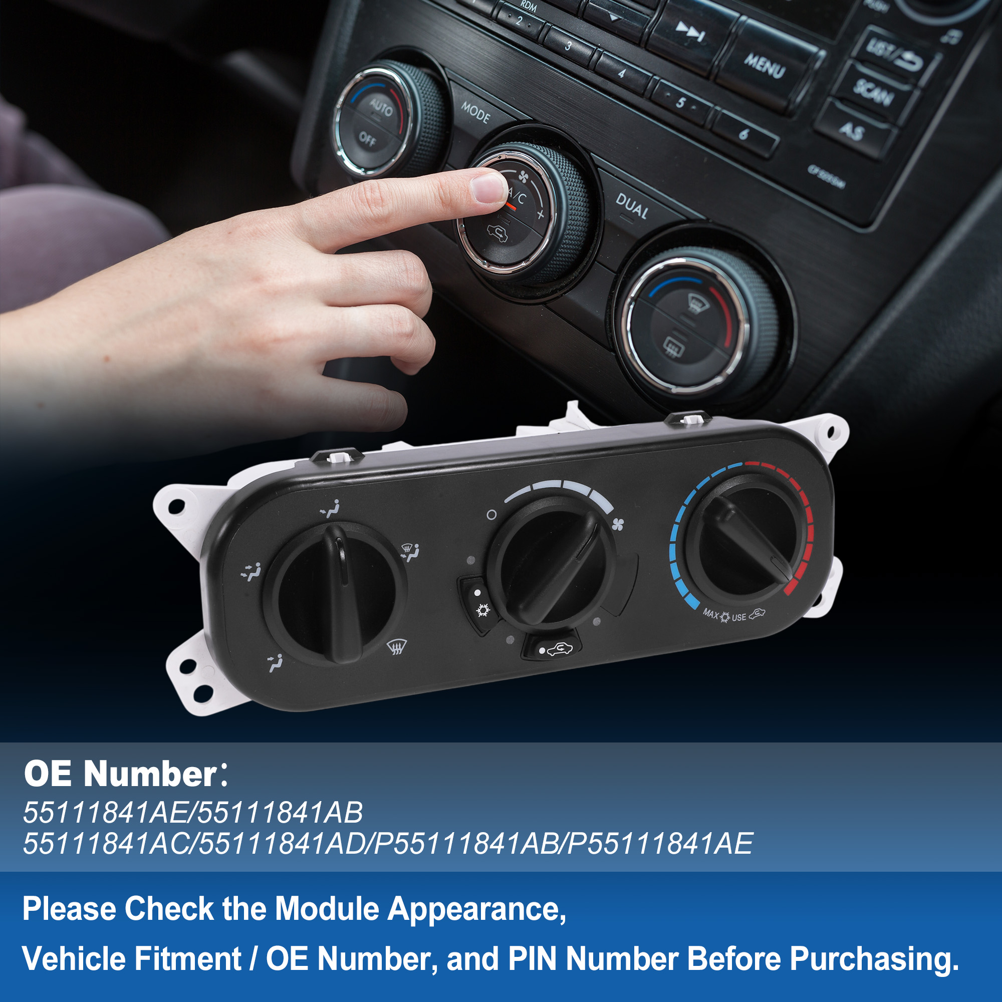 Unique Bargains A/C Heater Climate Control Switch Module Panel for Jeep Wrangler 3.8L 2007 2008 2009 2010 HVAC Climate Temp Unit No.55111841AE/55111841AB/55111841AC