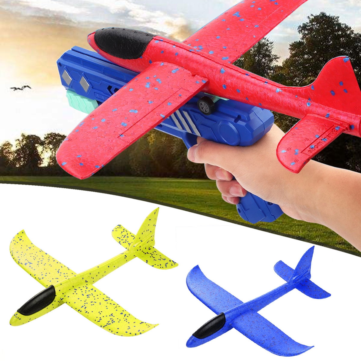 Airplane Launcher Toys, 2 Flight Modes 3 Pack Foam Glider Catapult ...