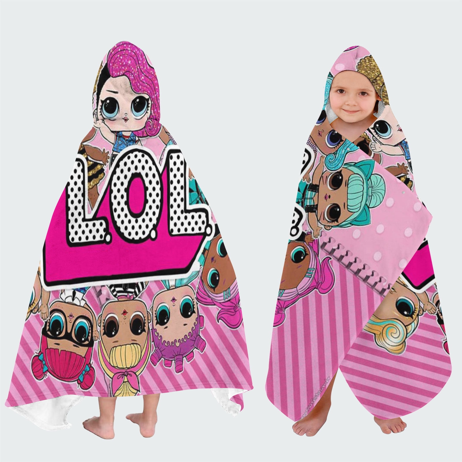 LOL Surprise Hooded Kids Beach Towels Bath Hat Toddler Microfiber Swim Cover-ups Poncho Absorbent Pool Wrap
