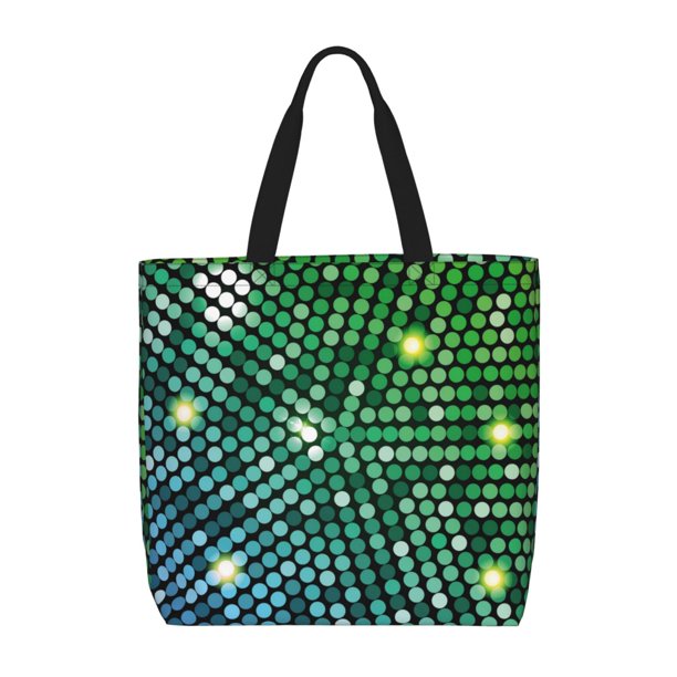 Fotbe Green Disco Lights Bolsa Tote con Estampado para Mujer, Bolsos con Cremallera, Bolsa de Hombro Casual de Gran Capacidad con Bolsillos Internos