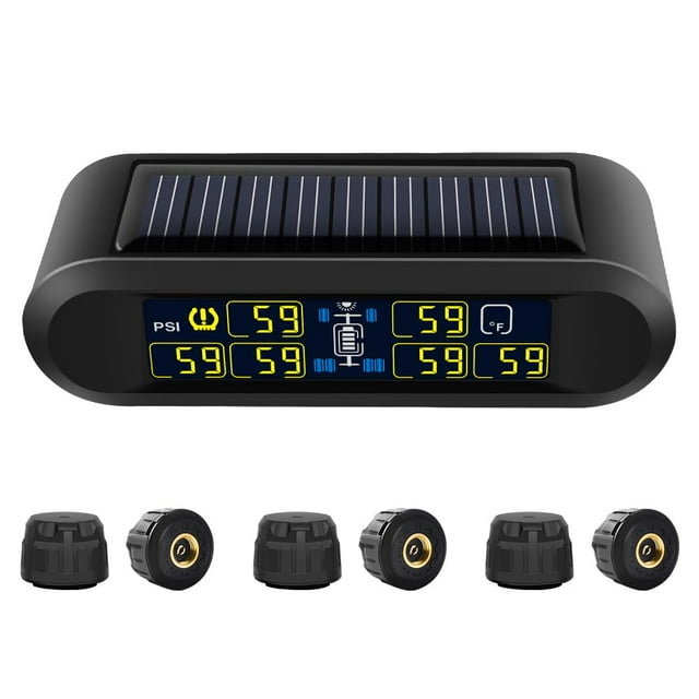 B-Qtech Sistema de monitoreo de presión de neumáticos RV Solar Inalámbrico TPMS Alto Brillo para Remolque Viaje Autocaravana (0~199PSI) con 6 Sensores 5 Modos de Alarma Monitor de Presión de Neumático