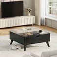 thumbnail image 3 of Flycity Large Square Lift-Top Coffee Table with Storage, 3 in 1 Multi-Function Convertible Ottoman Bench, Farmhouse Upholstered Coffee table with Wooden Legs for Living Room & Bedroom (Black), 3 of 10