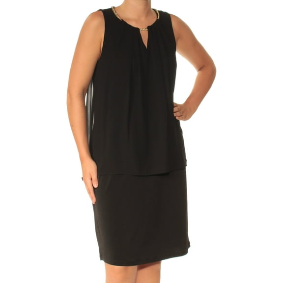 CALVIN KLEIN $110 Womens New 1431 Black Sleeveless Jewel Neck Shift Dress M B B