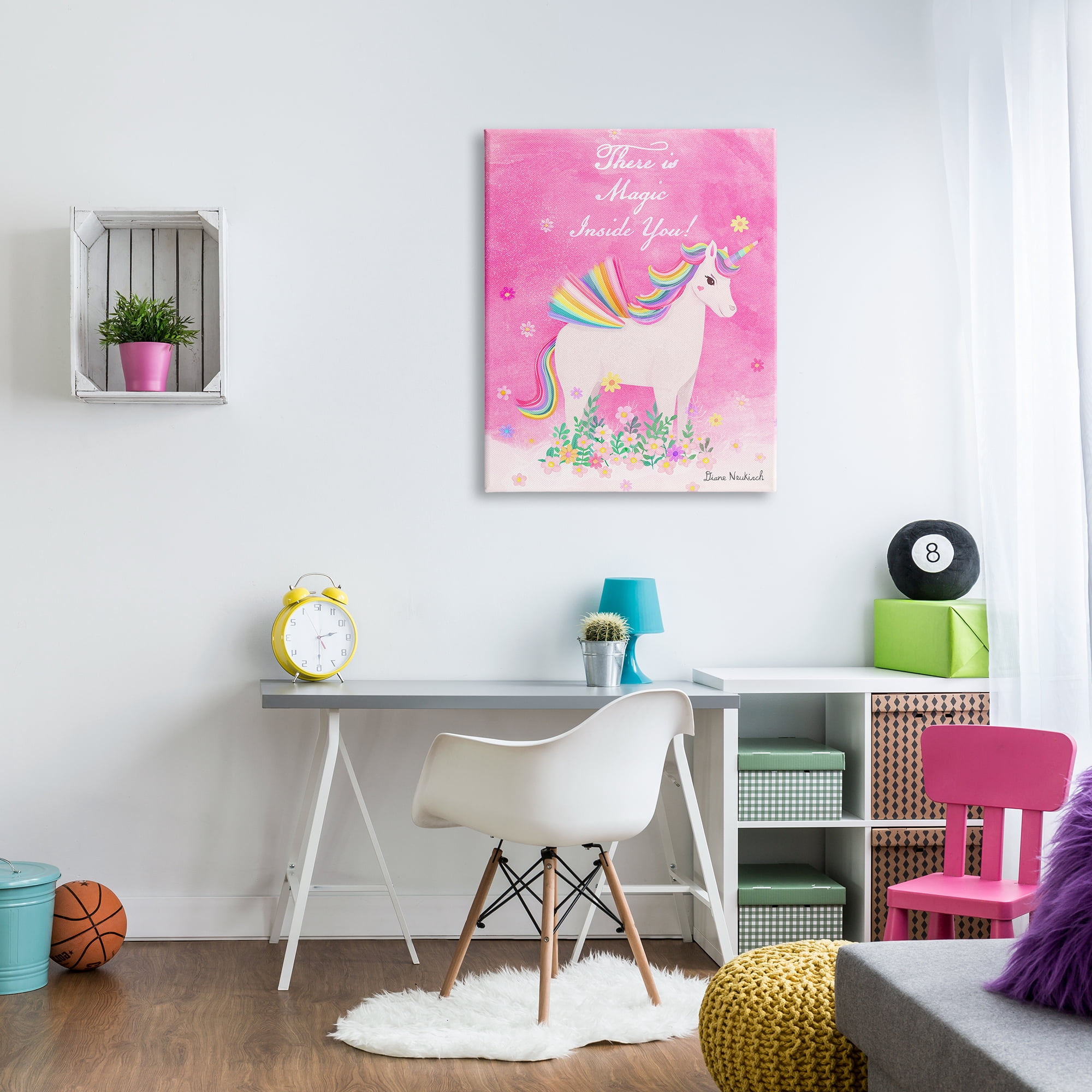 Stupell Industries Magic Inside You Motivational Unicorn Quote Botanical Blossoms Graphic Art Gallery Wrapped Canvas Print Wall Art, Design by Diane Neukirch