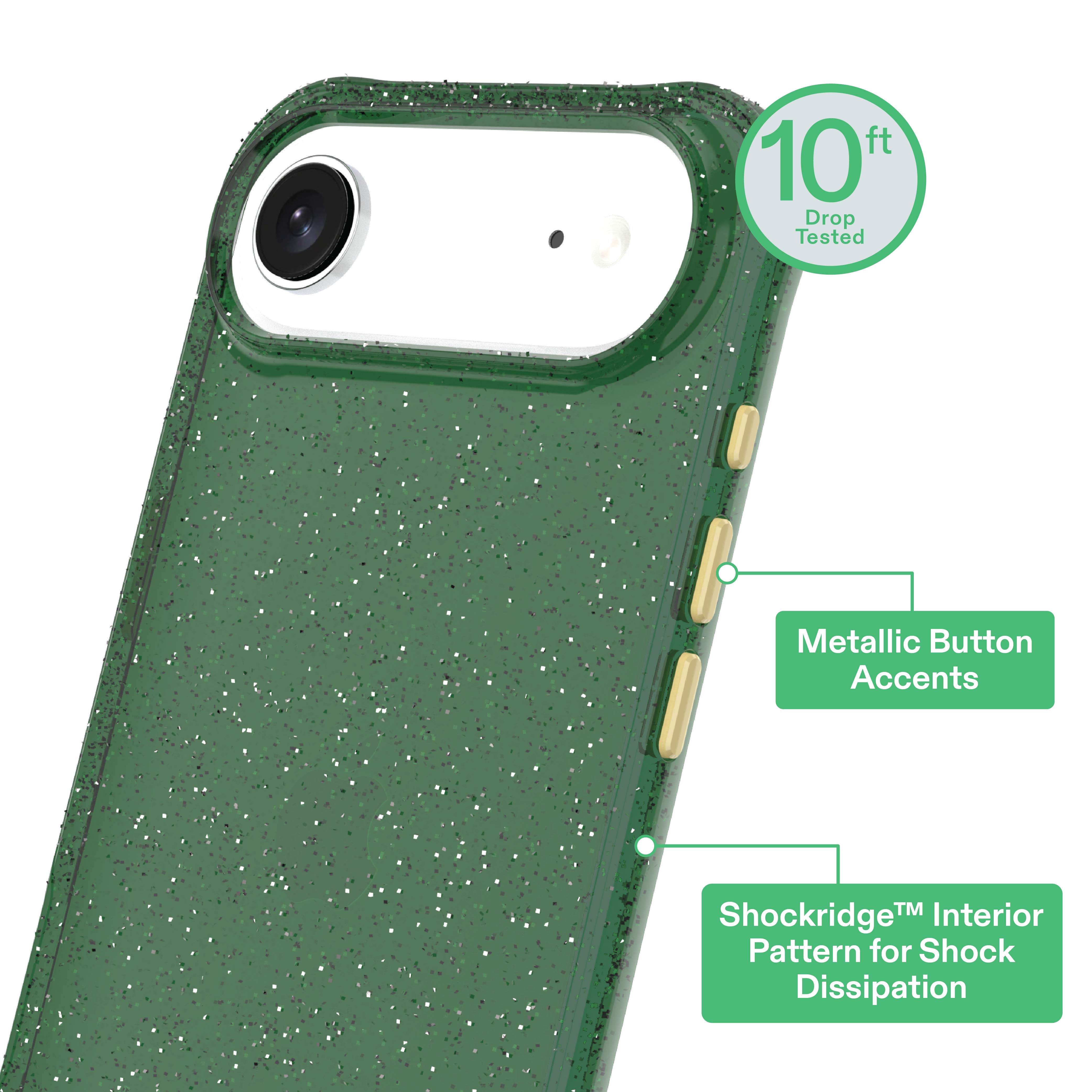 onn Sparkle Phone Case for iPhone Air - Green with Gold Glitter