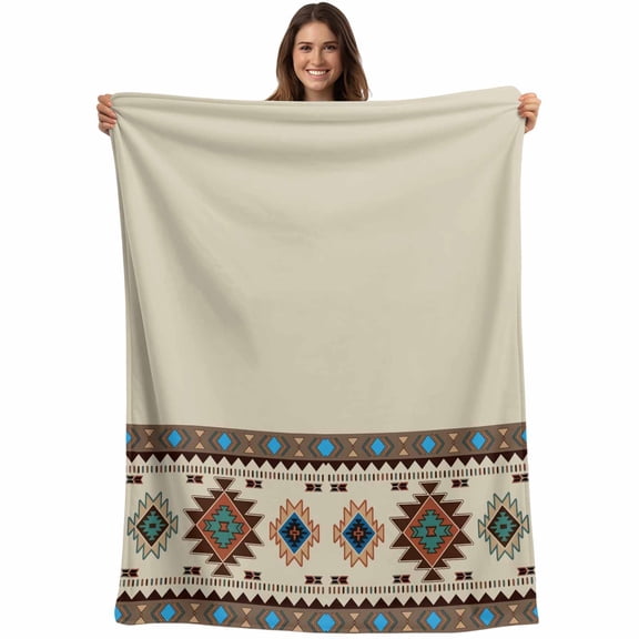 Flannel Fleece Throw Blanket Tribal Aztec Ethnic Style Lightweight Soft Plush Blankets,Abstract Geometric Vintage Brown Cozy Warm Throw Blanket for Couch Sofa Bed Car Office All Season Use 40x50in