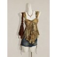 thumbnail image 4 of Yellow Floral Paisley Print Tie-Front Peplum Asymmetrical Mesh Hem Tank Top For Women, 4 of 8