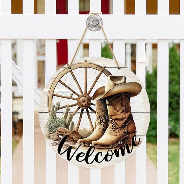 Farmhouses Welcome Sign Wooden Doorplate Vintage Leather Boots Home Wall Decoration Wooden Pendant