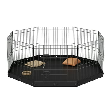 SKYSHALO Dog Playpen 8 Panels Foldable Metal Dog Exercise Pen with Bottom Pad 24" H