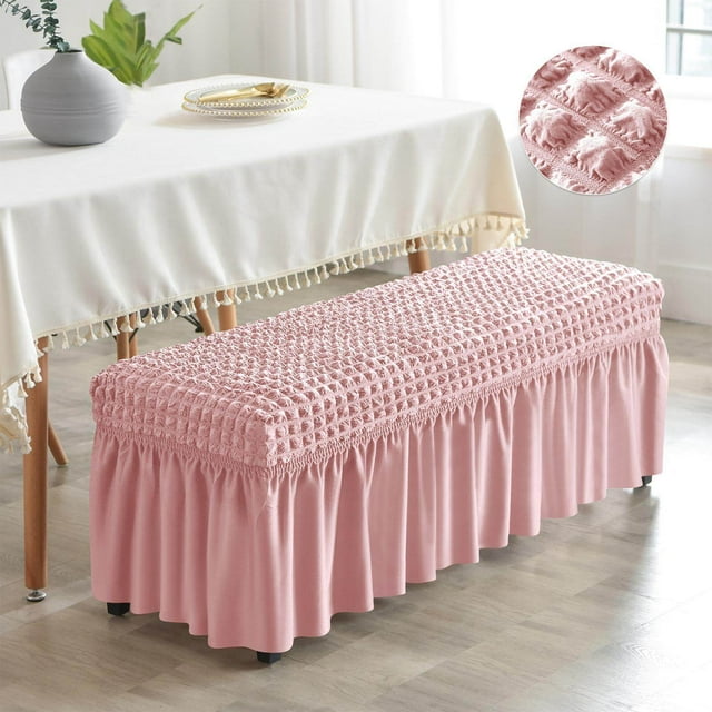 serony Long Bench Cover Bench Cover Removable Seat Furniture Protector for stretch slipcover Bed Bench Living Room Hotel Decor Pink