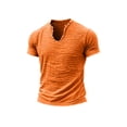 thumbnail image 5 of Zimjoy Men's Linen Shirts Loose Fit V-Neck Short Sleeve Tee Shirts Textured Solid Color Casual Streetwear Basic Tee Saffron L, 5 of 5