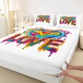 thumbnail image 3 of Manfei Watercolor Rainbow Fitted Sheet Full, Art Love Heart Bed Set, White Red, 3 Pieces, 1 Fitted Sheet and 2 Pillowcases, 3 of 6