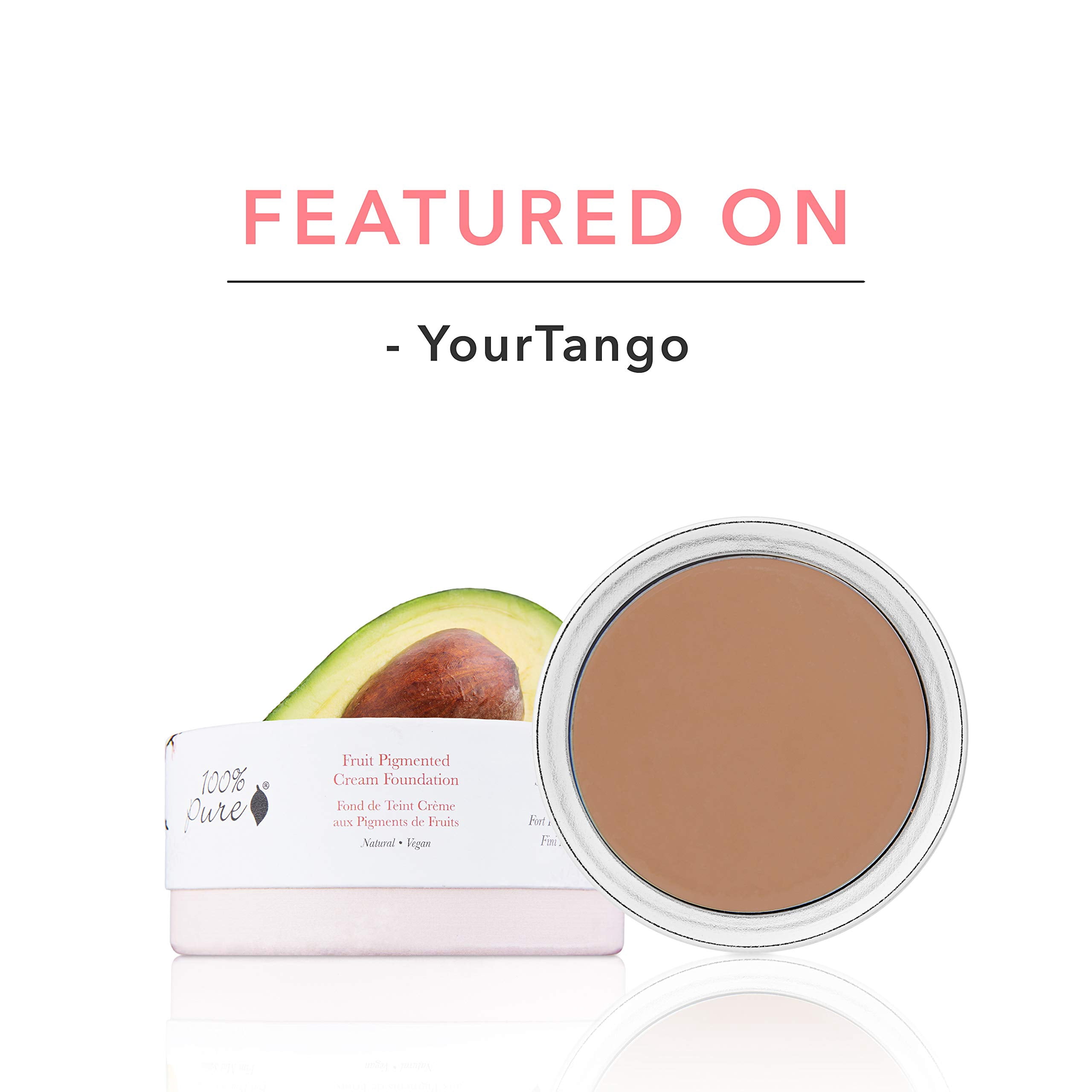 100% PURE Cream Foundation Concealer Face Makeup Medium to Full Matte Coverage - Vegan Fruit Pigmented Toffee Color (Tan with Neutral Undertone) - 0.32 oz
