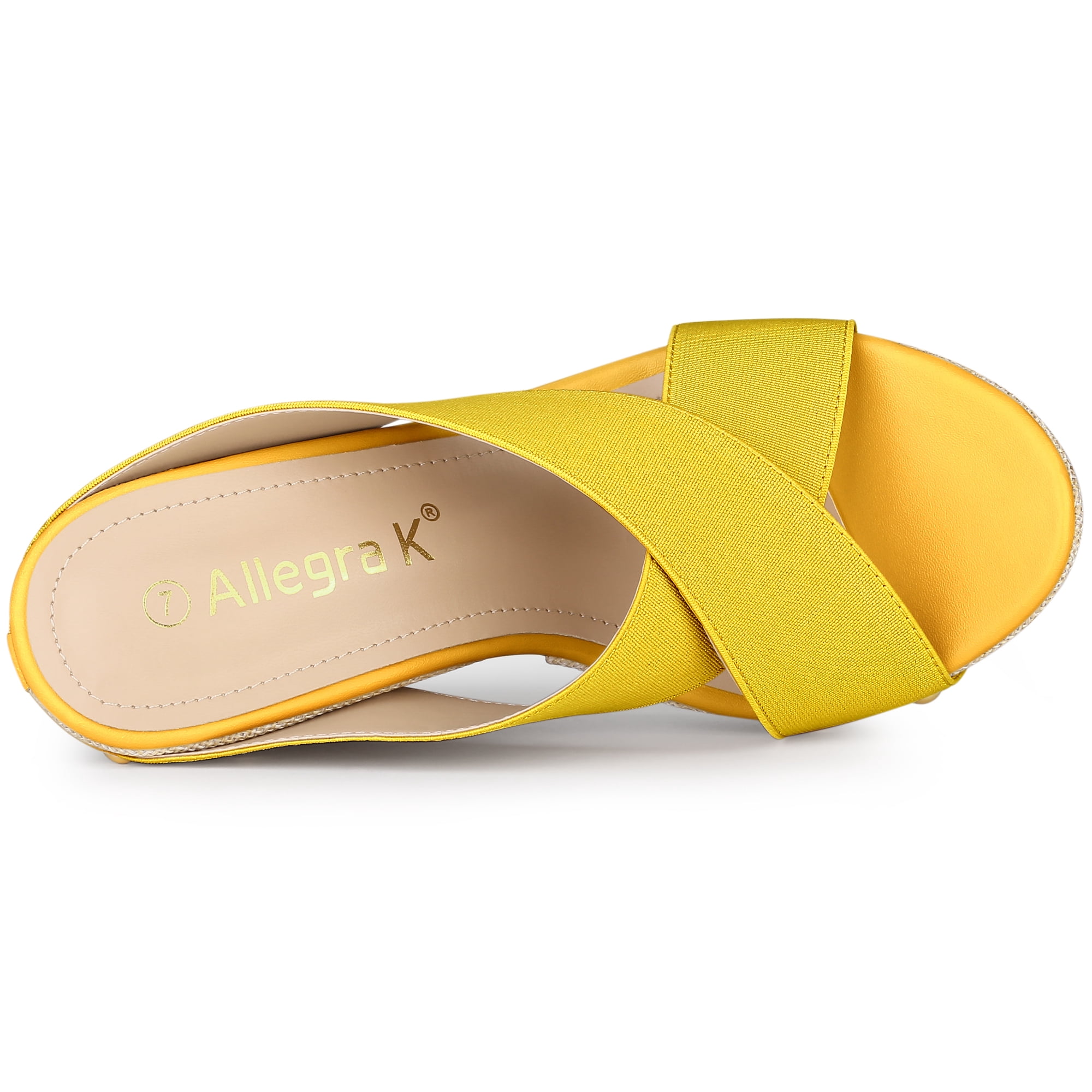 DARING DIVA Women's Stylish Open Toe Linen Platform Slide Wedge Sandals Yellow 10