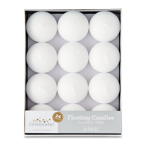 Way To Celebrate Unscented White Floating Candles, 24 Count