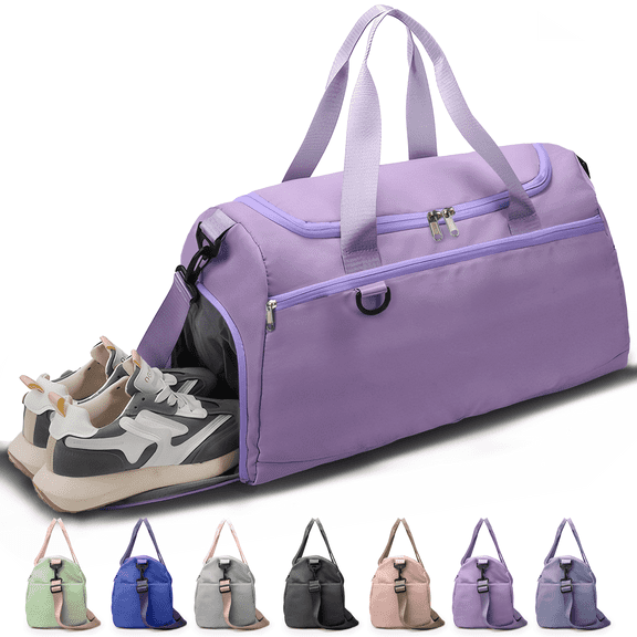 Gynky Travel Duffle Bag Gym Bags with Shoe Compartment Wet Pocket Waterproof for Weekender Overnight Gym Sports Traveling Swimming Yoga Workout, Violet