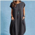 thumbnail image 2 of JINMGG 2024 Summer Clearance Dresses under $10.00 Fashion Women Summer Solid Short Sleeve Pocket Causal Round-Neck Short Dress, 2 of 6