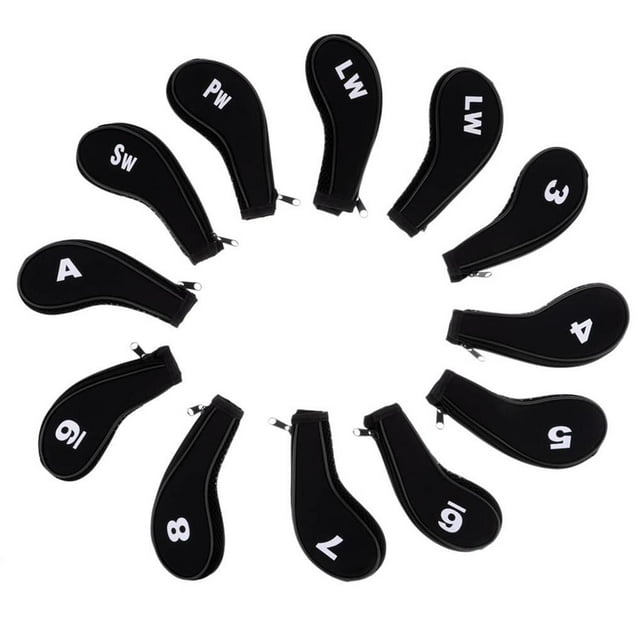 QualitChoice 12 Pcs Couvre-Chefs de Golf Fermeture Éclair Couvre-Chef de Club de Golf Couvre-Chefs de Club de Golf Couvre-Chefs en Fer de Golf Couvre-Chefs Noir