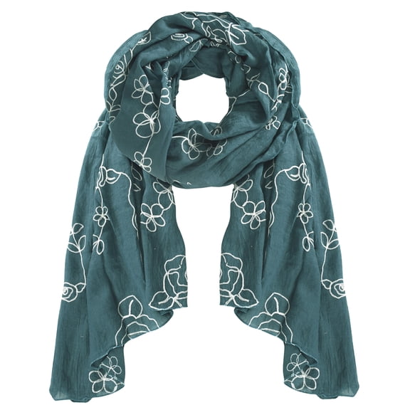 Peach Couture All Seasons Soft Cloth Floral Embroidered Flower Summer Shawl Scarf Wrap (Hunter Green Rose)
