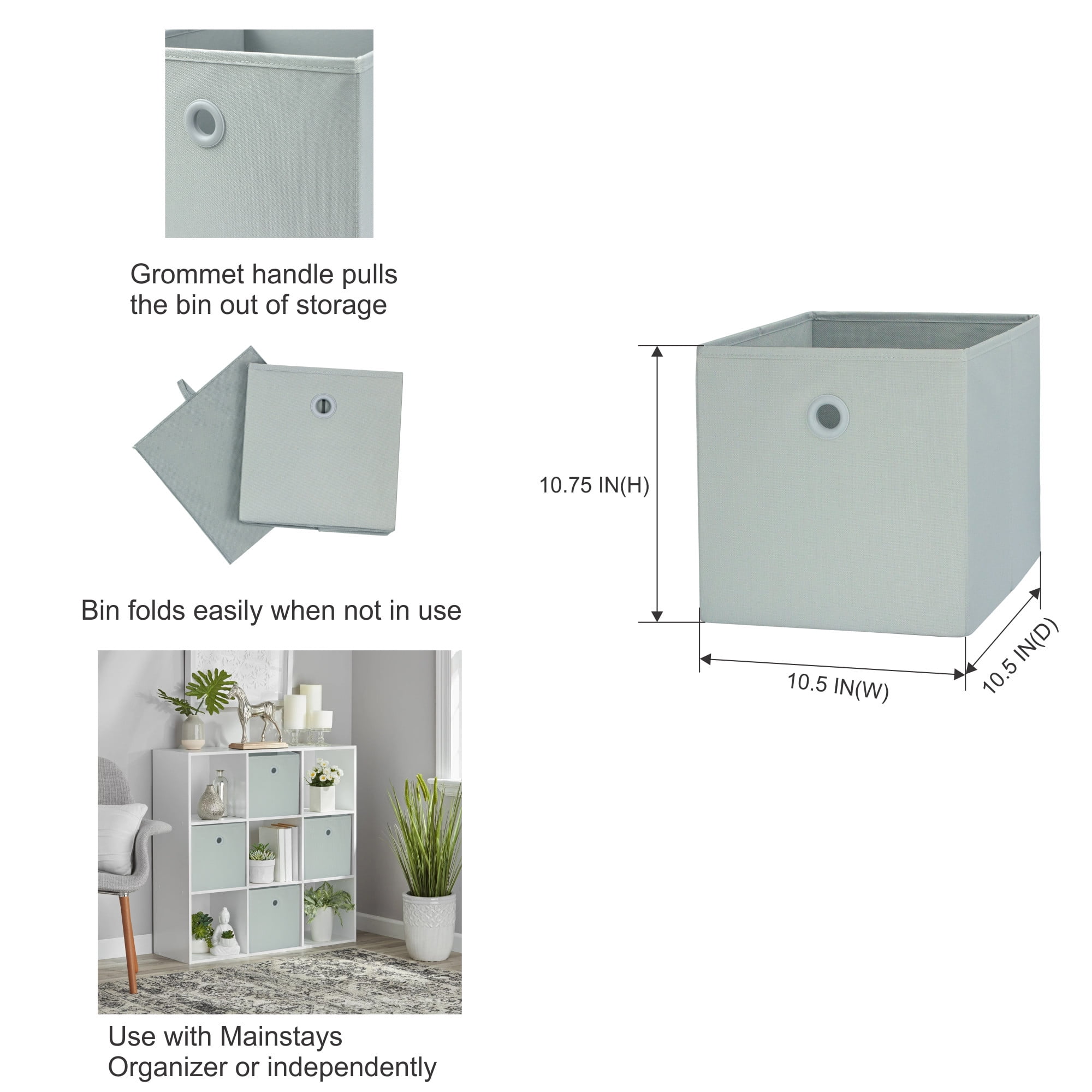 Your Zone Kids Collapsible Fabric Storage Bin, Gray, 10.5 in x 10.5 in x 10.75 in
