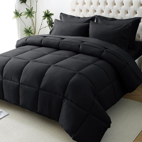 Comforter Set 7 count - Black Bed in a Bag Ultra-Soft - Goose Down Alternative - 1800 Series with Comforter, Sheets, Shams & Pillowcases