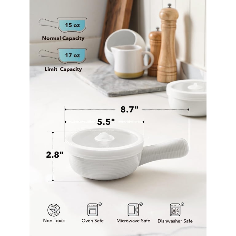 Ceramic Soup Bowl with Lid and Handle, 15 Oz photo 3
