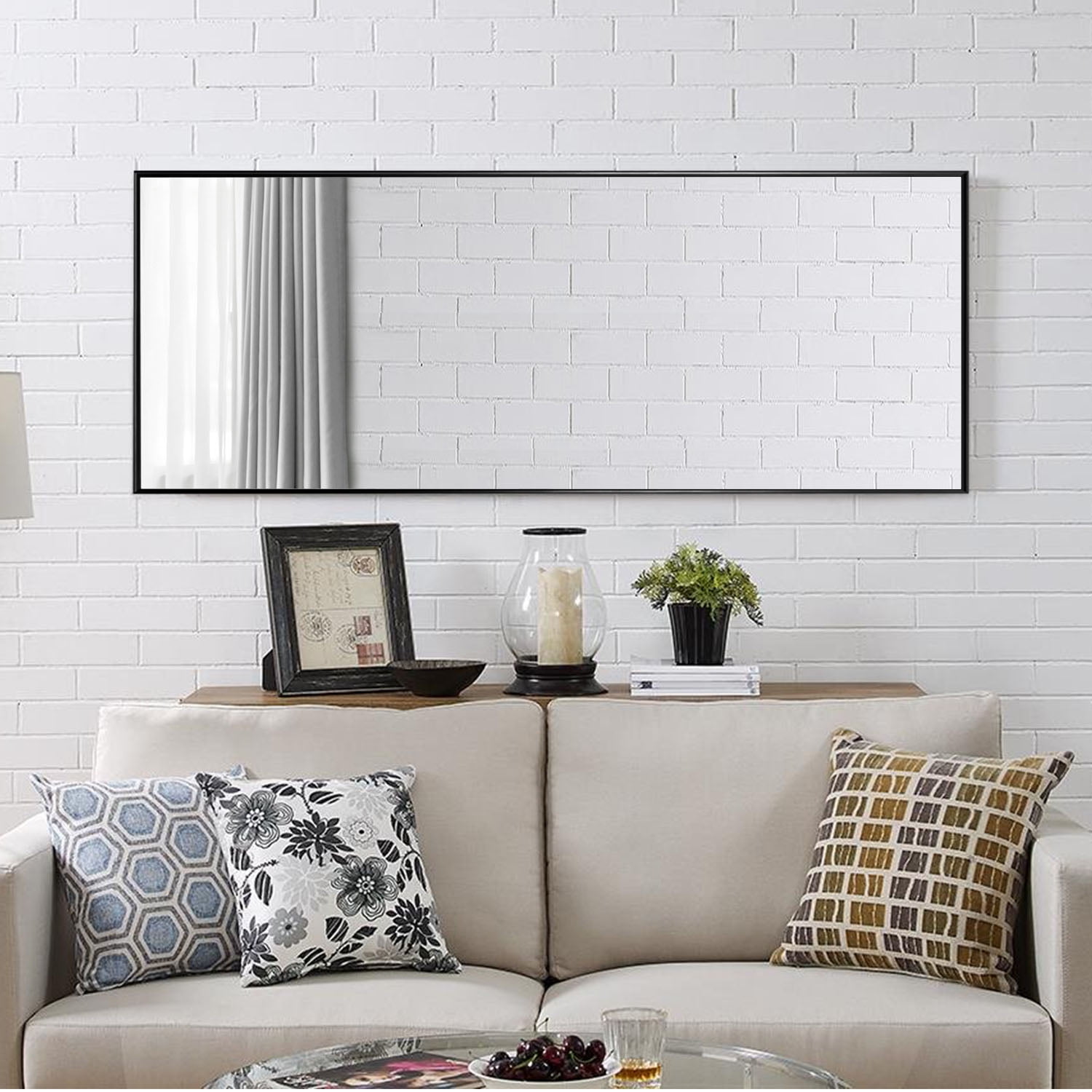 65"x22" Modern Aluminum Alloy Frame Rectangle Full Length Floor Mirror, Black