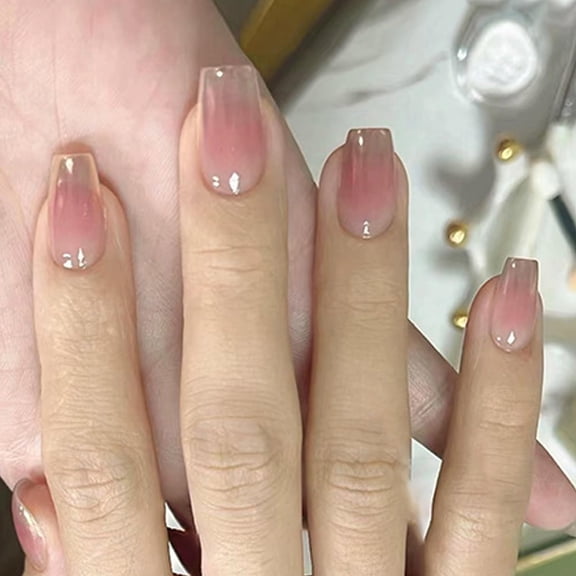 Square Press on Nails Medium Length Fake Nails Green French Tip False Nails Design Glossy Full Cover Artificial Stick on Nails Reusable Acrylic Nails with Glue on Nails for Women DIY Manicure Green