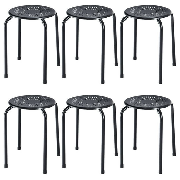 Costway Set of 6 Stackable Metal Stool Set Daisy Backless Round Top Kitchen Black