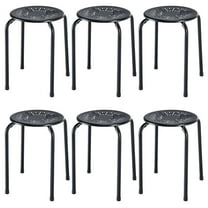 Costway Set of 6 Stackable Metal Stool Set Daisy Backless Round Top Kitchen Black