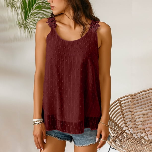 TaTaai Flattering Ruffle Sleeveless Tank, Women's Boho Chiffon Round Neck Lacing Top, Breathable Summer Style, Ideal for Spring Daily Casual Use Gift