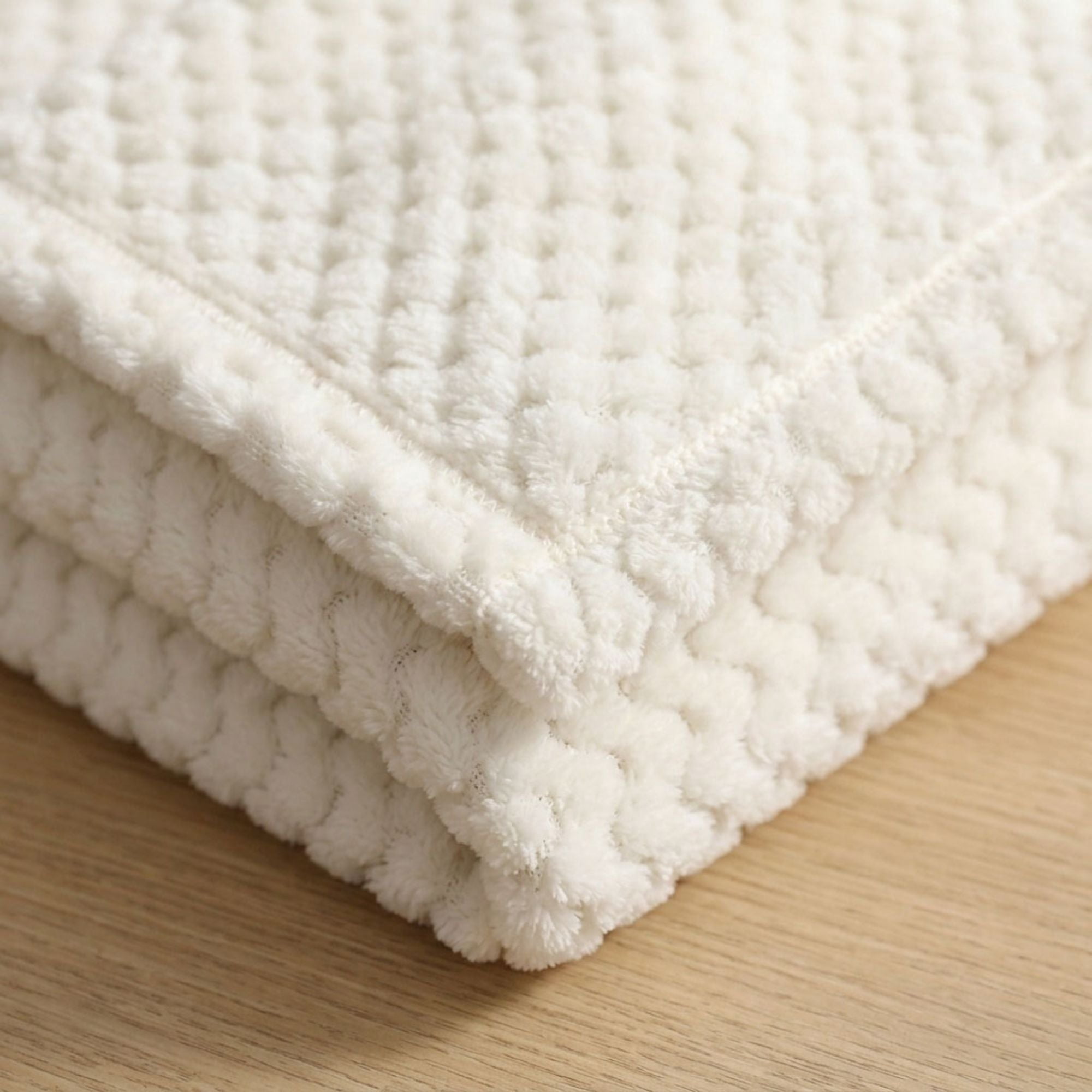 Superior Lily Pebbled Fluffy Fleece Blanket, King Size, Ivory