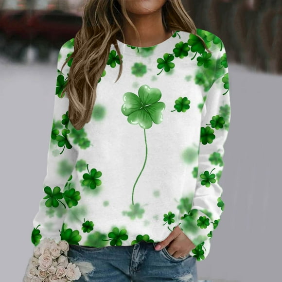 WILLBEST hoodie Womens Daily Home Outdoor Workout Long Sleeve O Neck T Shirt Saint P Day Printed Sweatshirt Blouse molleton