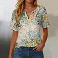 thumbnail image 2 of GEWSEY Summer Floral Print Boho Blouses for Women Casual Loose Fit Top Front Button V Neck Tee with Slit Short Sleeves (Beige, L), 2 of 5
