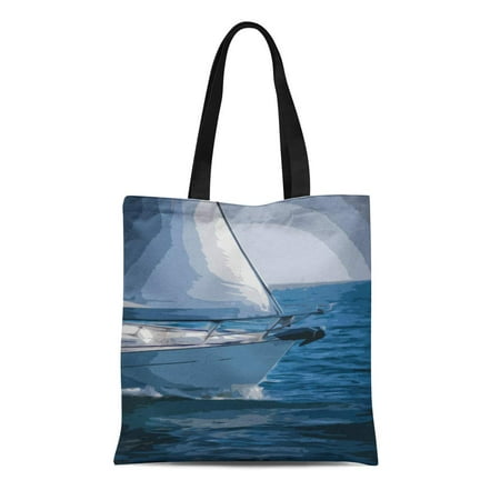 LADDKE Canvas Tote Bag Digital Sailboat in Simple Colors Best Buy Minimalistic Clean Reusable Handbag Shoulder Grocery Shopping (Best Single Handed Sailboat)