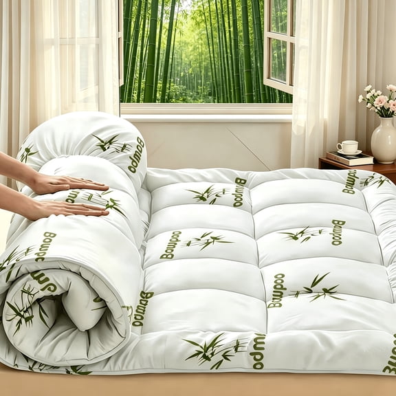 Bamboo Mattress Topper & Protector, Mattress Cover with 8-21 Inch Deep Pockets, Twin Size (39" x 75") for Home, Hotel, Dorm Bedding