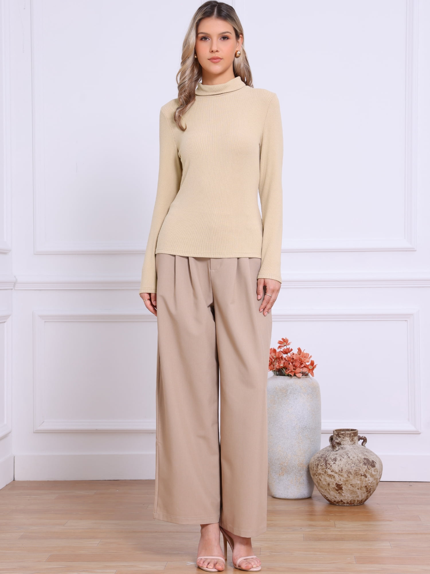DARING DIVA Women's Mock Turtleneck Long Sleeve Fitted Pullover Sweater XS Khaki