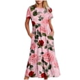 thumbnail image 1 of Jusqu'à 65 % de Rabais! Robes d'Été Mode pour Femmes 2024 Grande Taille Décontractées à Manches Courtes Col Ras du Cou Robe Décontractée Fluide à Étages Maxi Robe de Plage avec Poches Robe à Imprimé Dégradé, 1 of 5