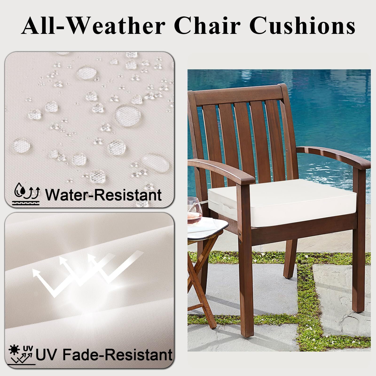 Findosom 2pcs Patio Chair Cushions 19x19 Inch Waterproof Fade Resistant Outdoor Seat Cushions for Patio Furniture Garden Sofa Couch Chair Pads with Adjustable Straps,Beige