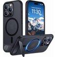 thumbnail image 1 of Funda con Soporte Magnético invisible, Delgada Translúcida Mate, para iPhone 15 Pro Max 6.7", Negro, 1 of 7