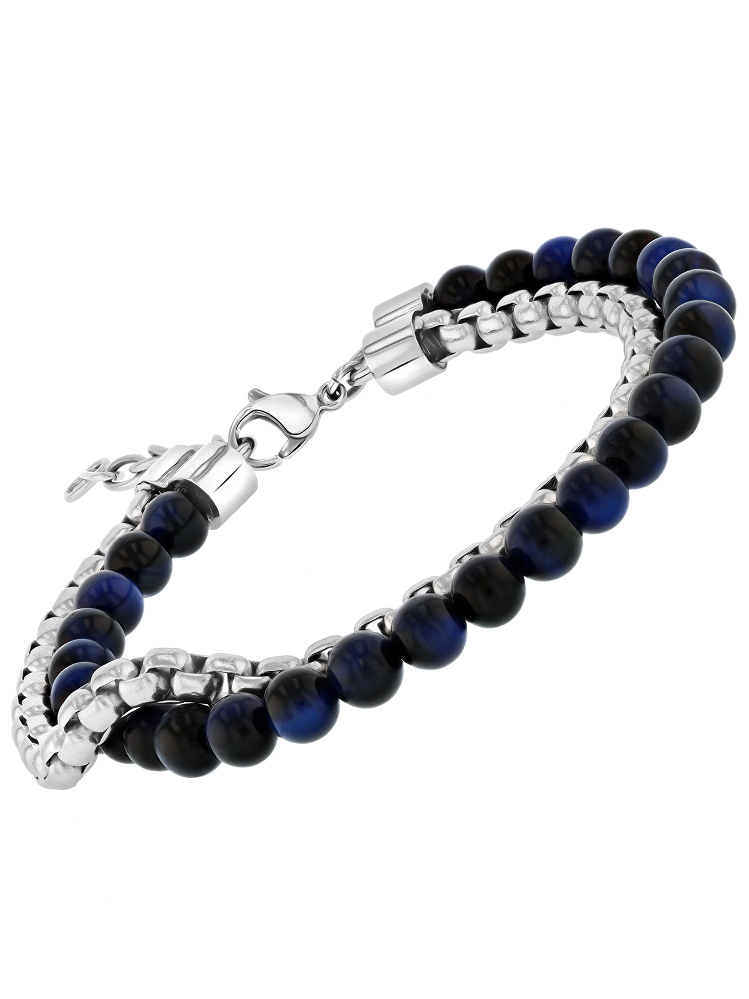 Men's Stainless Steel & Sodalite Bead Stacked Bolo Bracelet